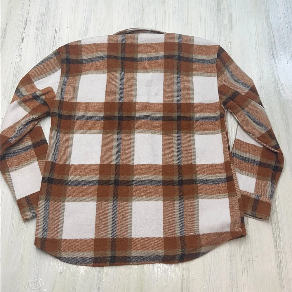 Love Tree Plaid Brown and White Button Up Shacket Sz S